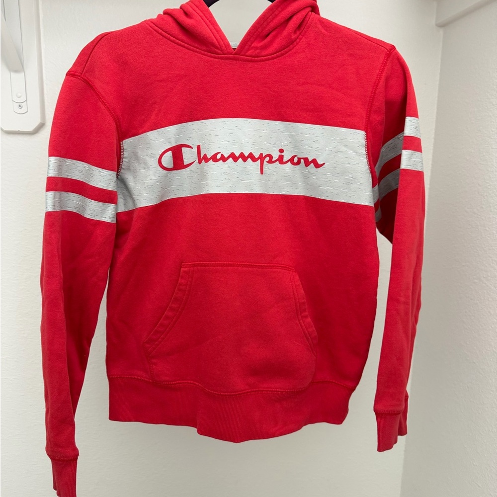 Champion Red Sweatshirt with Silver Stripes (hoddie) Large